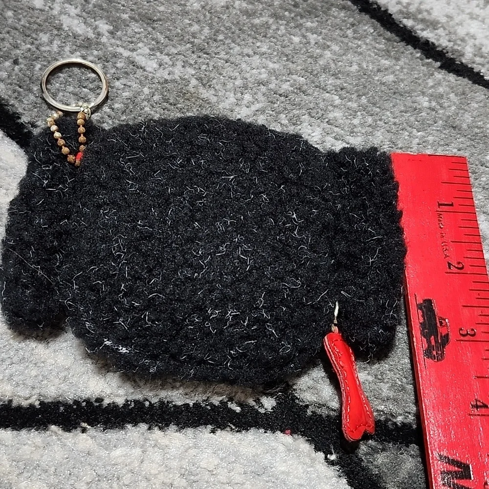 VINTAGE SHERPA DOG RED FAUX-LEATHER DOG BONE ZIP-CHARM COIN POUCH KEYCHAIN